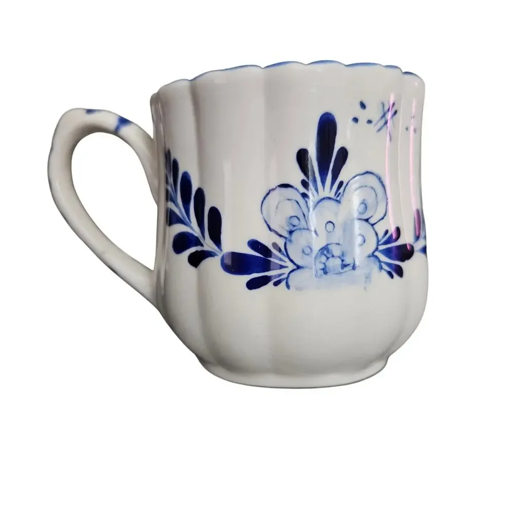 Vintage Delft Blue Holland Hand Painted Windmill Floral Porcelain Coffee Mug